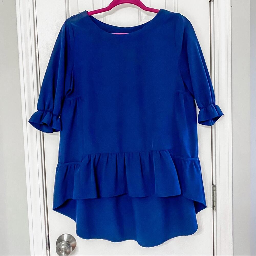 BOOHOO • Navy Ruffle Sleeve High Low Tunic Top